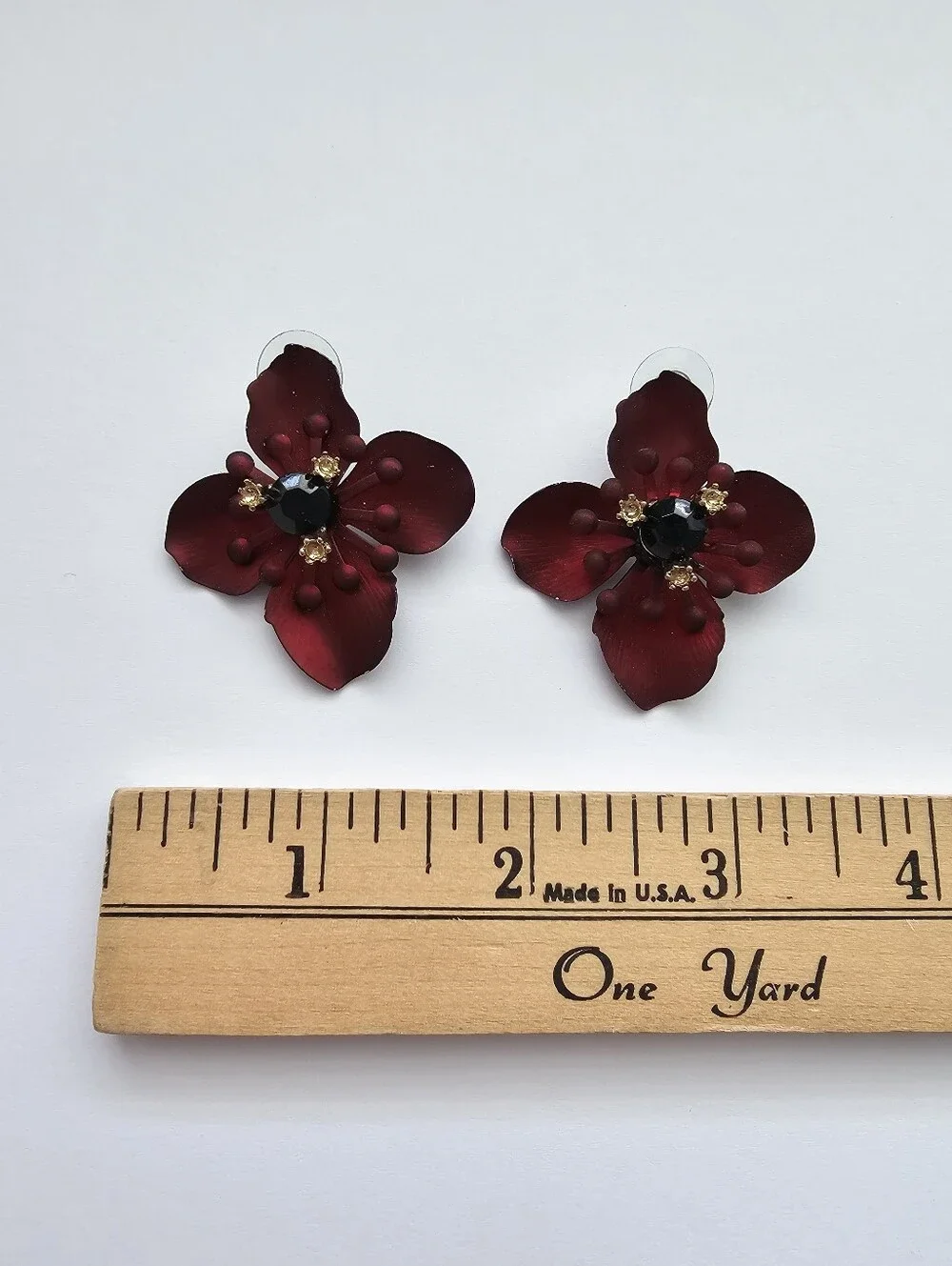 H&M Red Flower Large Metal Pierced Earrings